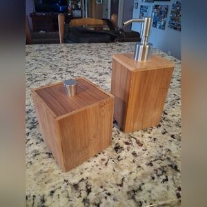 Natural Bamboo Soap Dispenser and Container Set